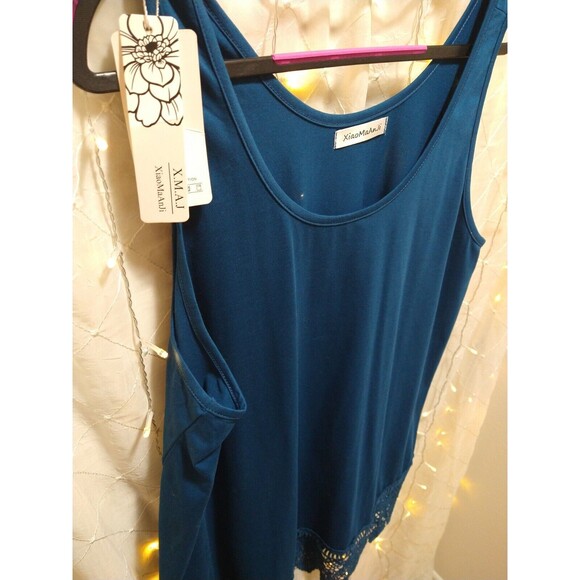 XIAOMAAMJI X.M.A.J WOMENS 4X TURQUOISE NEW TANK TOP CROCHET LACE BOHO SCOOP NECK - Picture 2 of 10